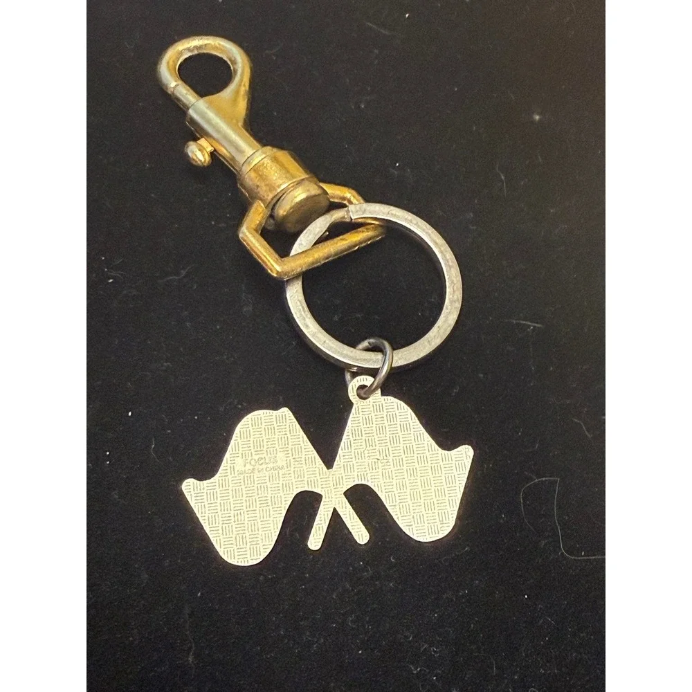 Vintage Focus Checkered Racing Flag Keychain Mixed Metal Lobster Clasp Charm